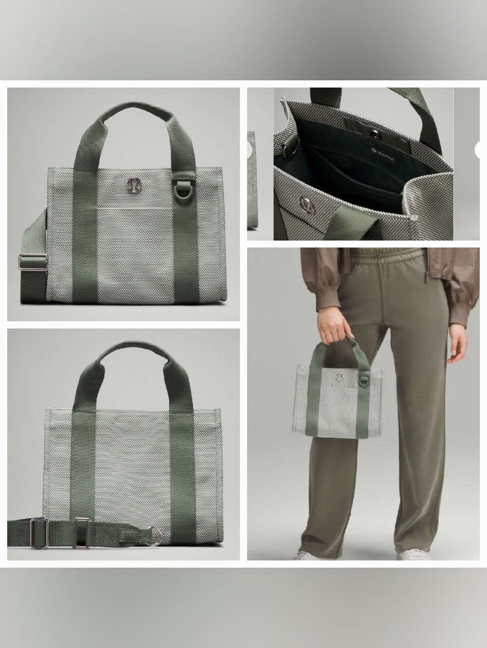 Lululemon Two Tone Mini Tote Bag & Wallet, 4.5L, Grey Eucalyptus, Like New Cond.
